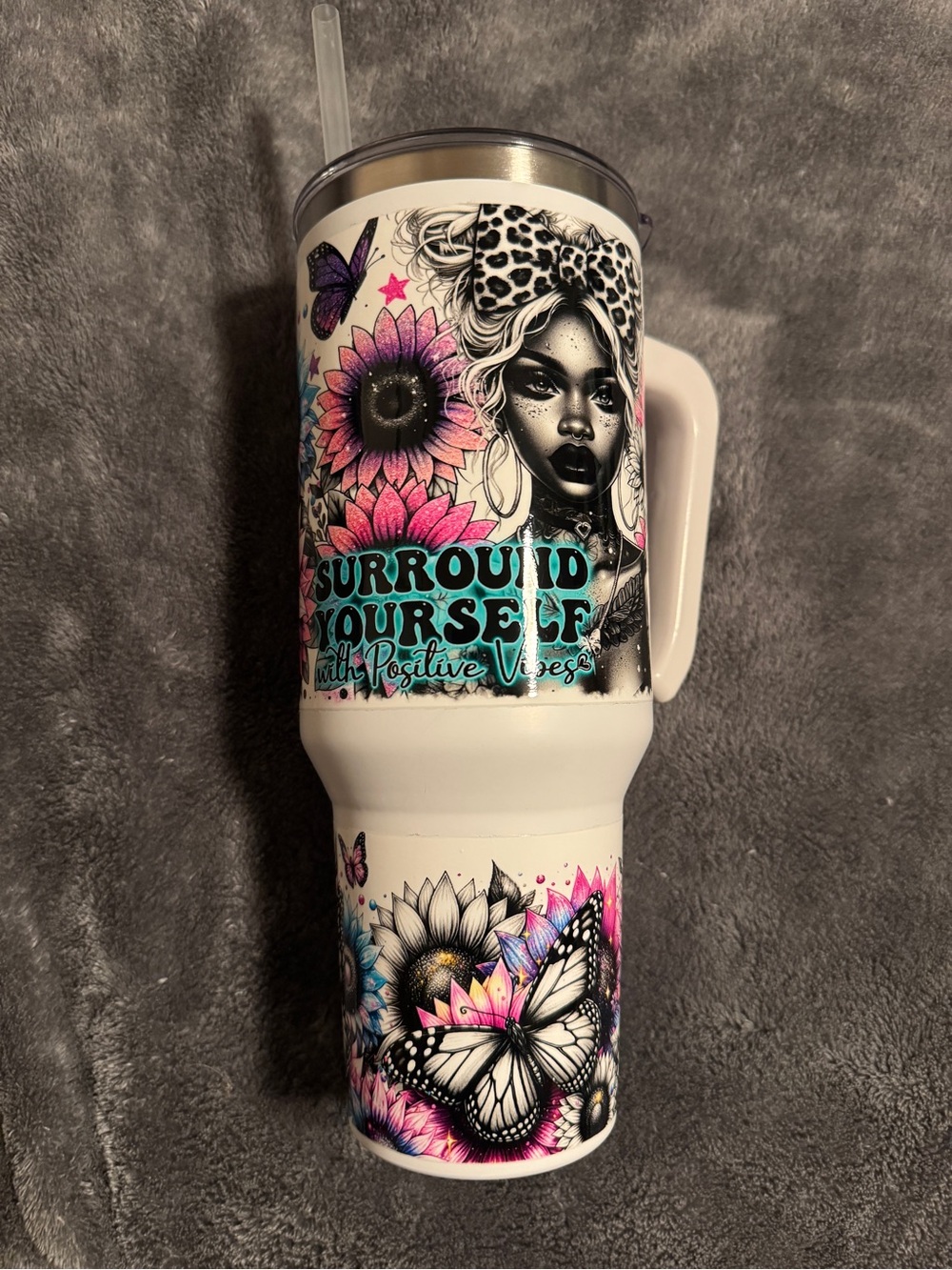 Colorful Butterfly & Sunflower Insulated Travel Tumbler
